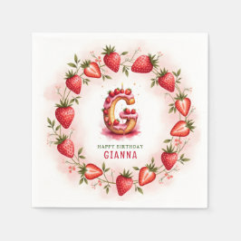 Strawberry Birthday Paper Napkin Letter G Cake Serviette