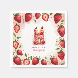 Strawberry Birthday Paper Napkin Letter H Cake Serviette