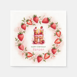 Strawberry Birthday Paper Napkin Letter H Cake Serviette