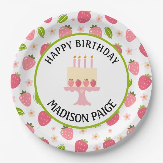 Strawberry Birthday Paper Plate Pappteller (Vorderseite)