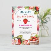 Strawberry Birthday Party Berry Erste Einladung (Stehend Vorderseite)