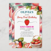Strawberry Birthday Party Berry Erste Einladung (Vorne/Hinten)