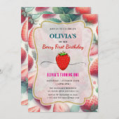 Strawberry Birthday Party Berry Erste Einladung (Vorne/Hinten)