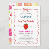 Strawberry Birthday Party Berry Erste Einladung (Vorne/Hinten)