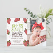 Strawberry Birthday Party - Berry Sweet Party Inv Einladung (Stehend Vorderseite)
