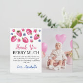 Strawberry Birthday Party Danke Karte (Stehend Vorderseite)