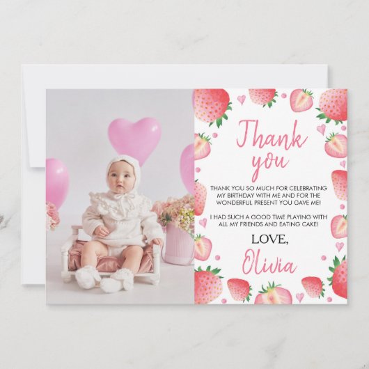 Strawberry Birthday Party Danke Karte (Vorderseite)