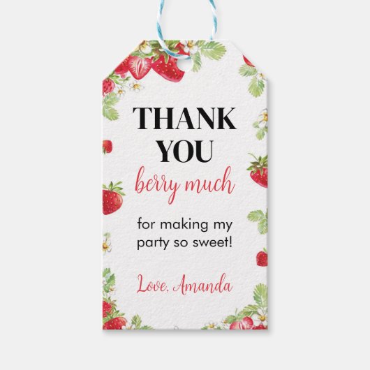 Strawberry Birthday Party Danke Tag Geschenkanhänger (Vorderseite)