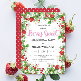 Strawberry Birthday Party Einladung