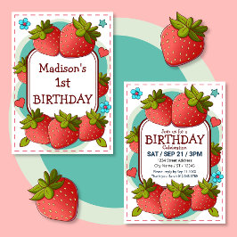 Strawberry Birthday Party Einladung