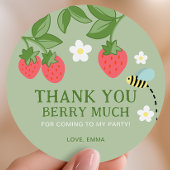 Strawberry Birthday Party Favor Thank you Runder Aufkleber
