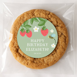 Strawberry Birthday Party Favor Thank you Runder Aufkleber