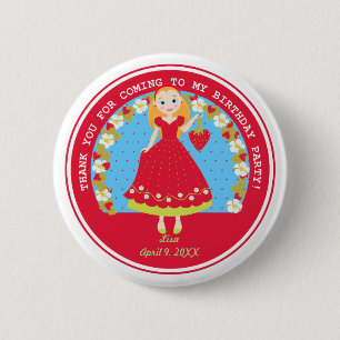 Strawberry Birthday Party Girl Button