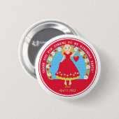 Strawberry Birthday Party Girl Button (Vorne & Hinten)