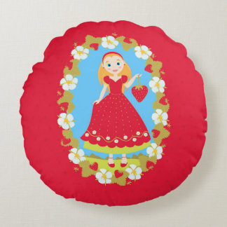 Strawberry Birthday Party Girl Rundes Kissen