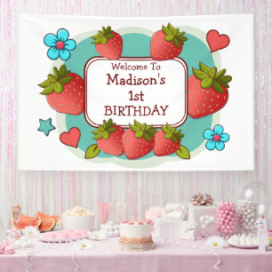 Strawberry Birthday Party Personalisiert Banner