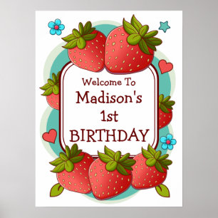 Strawberry Birthday Party Personalisiert Poster