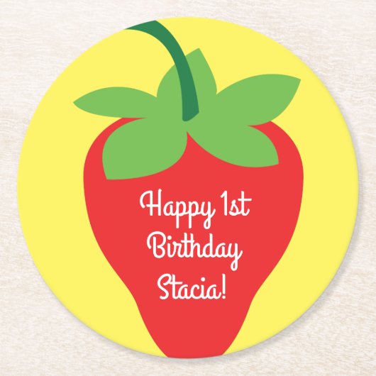 Strawberry Birthday Party Runder Pappuntersetzer (Vorderseite)
