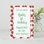 Strawberry Birthday Party Thema Einladung (Stehend Vorderseite)
