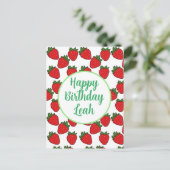 Strawberry Birthday Party Thema Postkarte (Stehend Vorderseite)