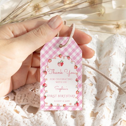 Strawberry Birthday Party Wavy Vielen Dank Geschenkanhänger