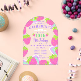 Strawberry Birthday Pink Einladungskarte Acryleinladungen