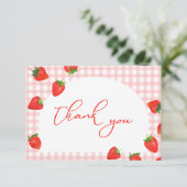 Strawberry Birthday Pink Kariert Berry Dankeskarte (Stehend Vorderseite)