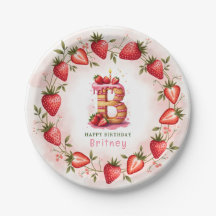 Strawberry Birthday Plate Letter B Cake Design