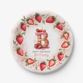 Strawberry Birthday Plate Letter B Cake Design Pappteller