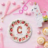 Strawberry Birthday Plate Letter C Cake Design Pappteller (Party)