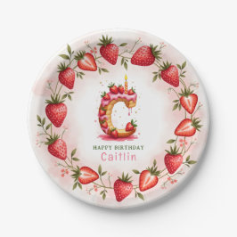 Strawberry Birthday Plate Letter C Cake Design Pappteller