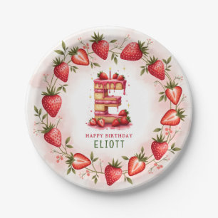 Strawberry Birthday Plate Letter E Cake Design Pappteller