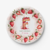 Strawberry Birthday Plate Letter F Cake Design Pappteller (Vorderseite)