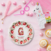 Strawberry Birthday Plate Letter G Cake Design Pappteller (Party)