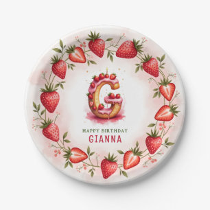 Strawberry Birthday Plate Letter G Cake Design Pappteller
