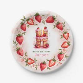Strawberry Birthday Plate Letter H Cake Design Pappteller