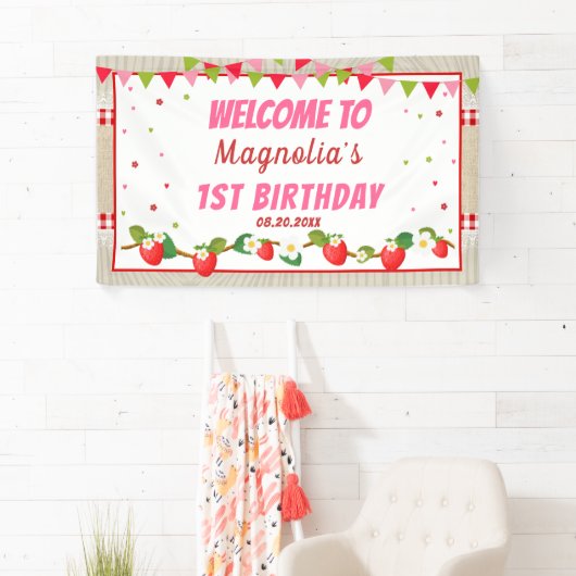 Strawberry Birthday Red Camco Blanket Hintergrund Banner (Insitu)
