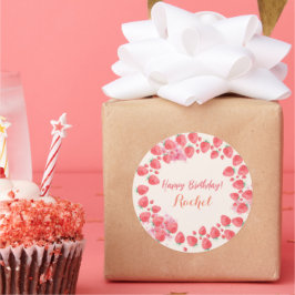 Strawberry Birthday Runder Aufkleber