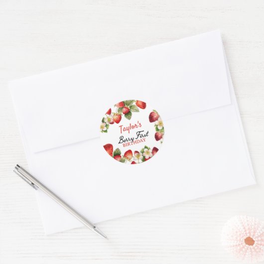 Strawberry Birthday Runder Aufkleber (Umschlag)