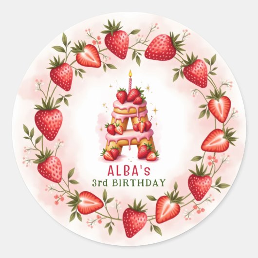 Strawberry Birthday Sticker Letter A Cake (Vorderseite)