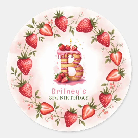 Strawberry Birthday Sticker Letter B Cake (Vorderseite)
