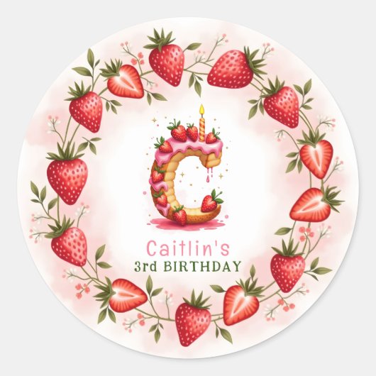 Strawberry Birthday Sticker Letter C Cake (Vorderseite)