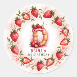 Strawberry Birthday Sticker Letter D Cake