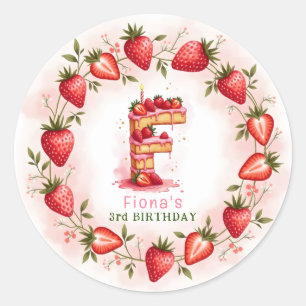 Strawberry Birthday Sticker Letter F Cake