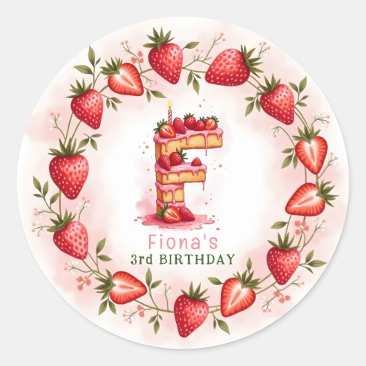 Strawberry Birthday Sticker Letter F Cake (Vorderseite)