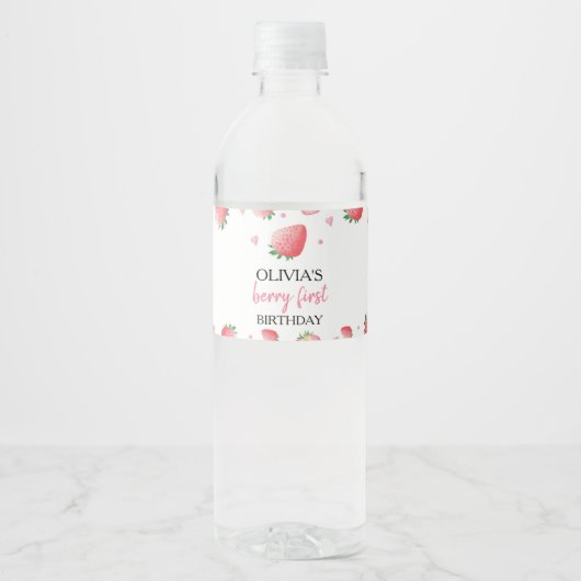 Strawberry Birthday Water Flasche Etikett (Vorderseite)