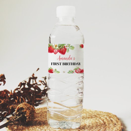 Strawberry Birthday Water Flasche Etikett
