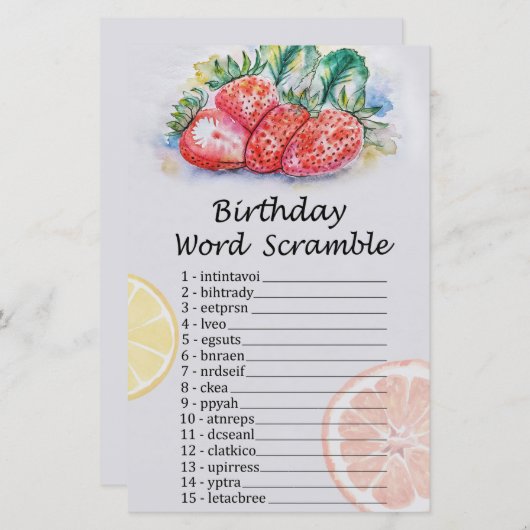 Strawberry Birthday Word Scramble Game (Vorne/Hinten)