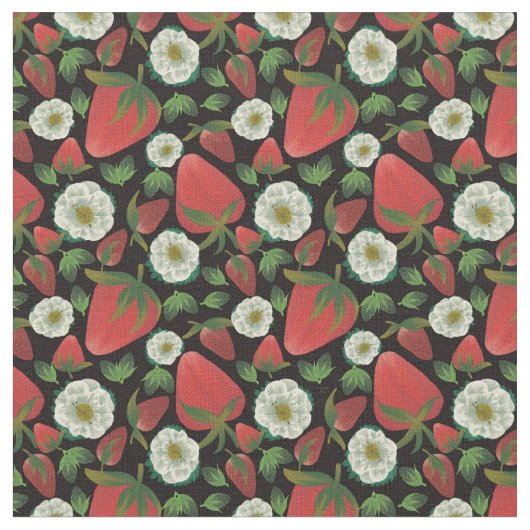 Strawberry Black Floral Pattern Stoff (Nahaufnahme)