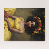 Strawberry Black Woman in Yellow Dress Summer Art Puzzle (Horizontal)